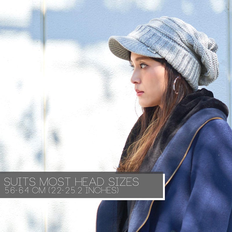 CHARM Slouchy Beanie Brim Hat - Mens Slouch Cap Womens Warm Slouchy Brim Cable Knit with Brimmed Visor Mix Black - Image 5